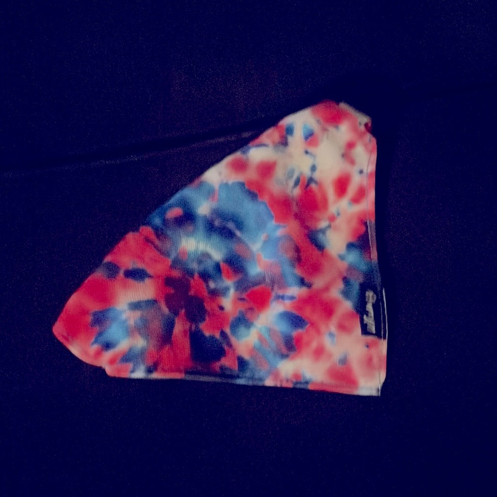 Red, white and blue tie dye dog collar/bandana.